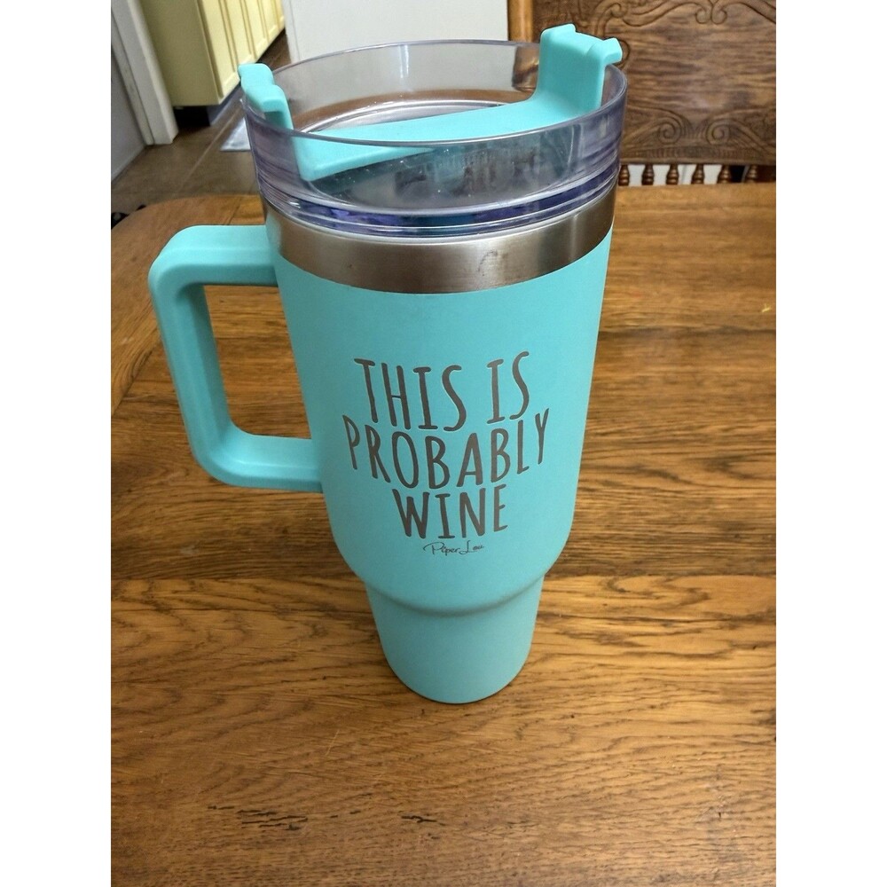 Piper Lou 40 oz Blue Travel Tumbler w/ Handle Drink-Through Lid Probably Wine